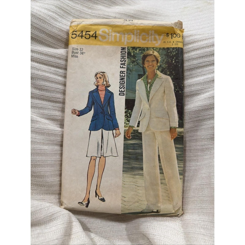 Simplicity 5454 Sewing Pattern Jacket Skirt Pants Sz 12 Bust 34 Vintage 1972